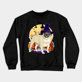 Pug Witch Pumpkin Happy Halloween Crewneck Sweatshirt